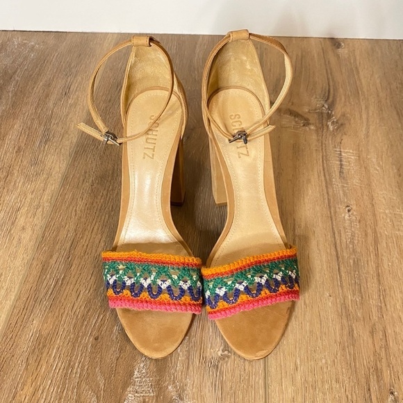 SCHUTZ Joannas Ankle Strap heel Sandals multi color boho summer size 9.5B - Picture 3 of 8